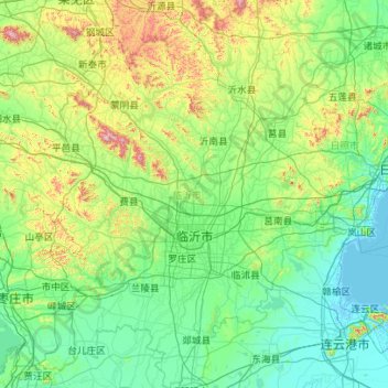 Topografische Karte Linyi, Höhe, Relief