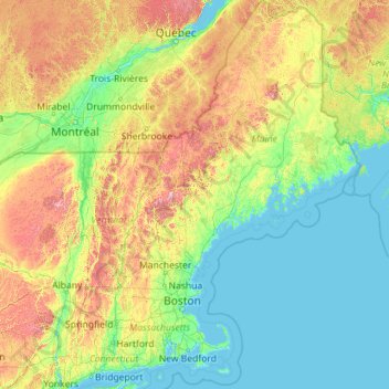 Topografische Karte New England, Höhe, Relief