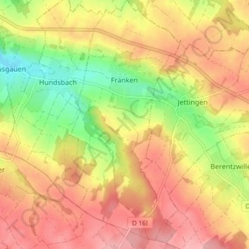 Topografische Karte Franken, Höhe, Relief