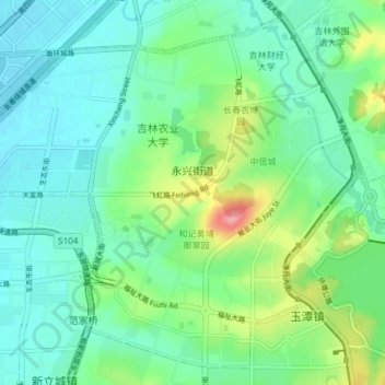 Topografische Karte Yongxing Subdistrict, Höhe, Relief