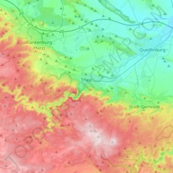 Topografische Karte Thale, Höhe, Relief