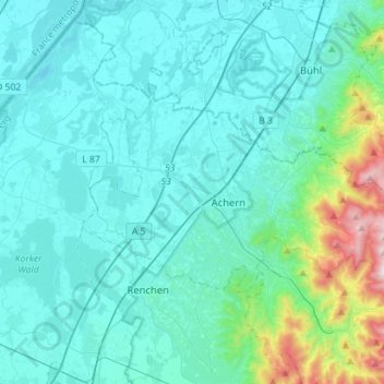 Topografische Karte Achern, Höhe, Relief
