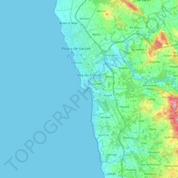 Topografische Karte Vila do Conde, Höhe, Relief