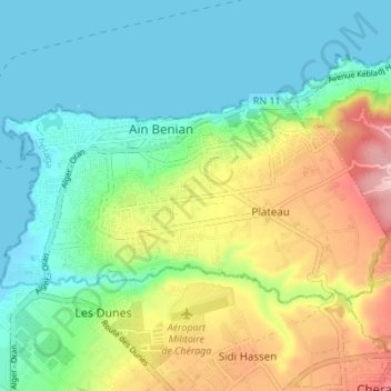 Topografische Karte Aïn Benian, Höhe, Relief