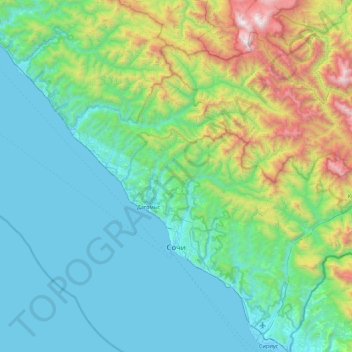 Topografische Karte Sotschi, Höhe, Relief
