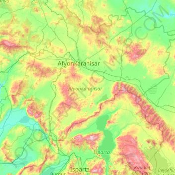 Topografische Karte Afyonkarahisar, Höhe, Relief