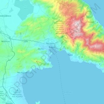 Topografische Karte Volos, Höhe, Relief