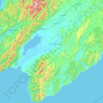 Topografische Karte South Wairarapa District, Höhe, Relief