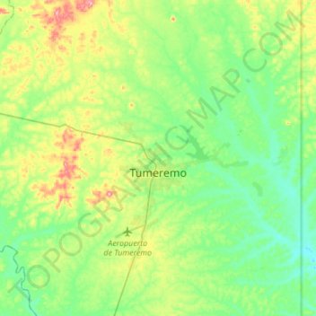 Topografische Karte Tumeremo, Höhe, Relief