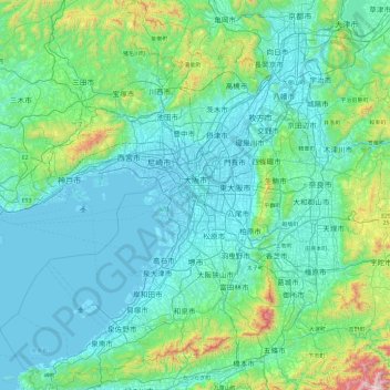 Topografische Karte Präfektur Osaka, Höhe, Relief