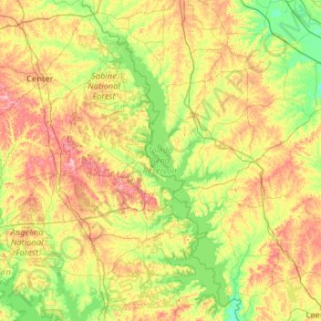 Topografische Karte Toledo Bend Reservoir, Höhe, Relief