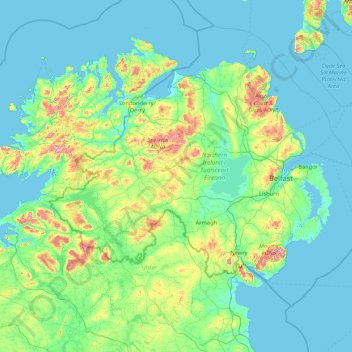 Topografische Karte Ulster, Höhe, Relief