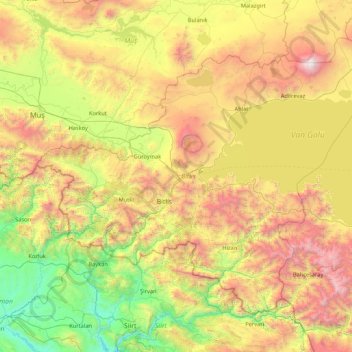 Topografische Karte Bitlis, Höhe, Relief