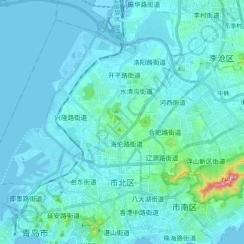 Topografische Karte 市北区, Höhe, Relief
