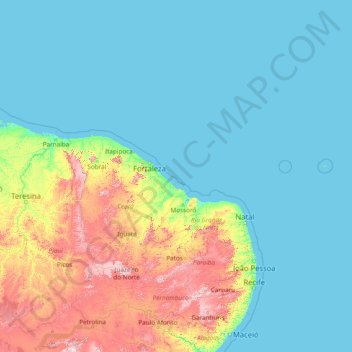 Topografische Karte Pernambuco, Höhe, Relief