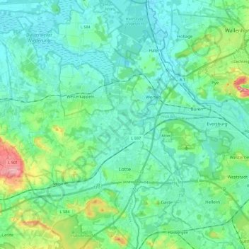 Topografische Karte Lotte, Höhe, Relief