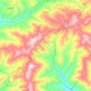 Topografische Karte Pujerra, Höhe, Relief