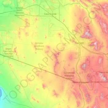 Topografische Karte Pima County, Höhe, Relief