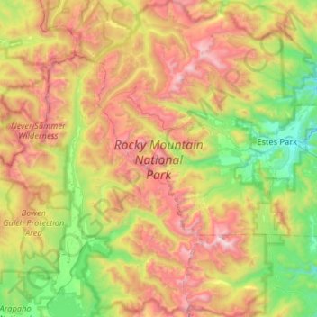 Topografische Karte Rocky Mountain National Park, Höhe, Relief