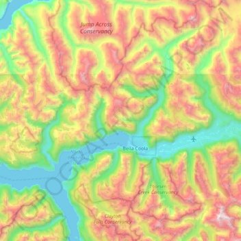 Topografische Karte Area E (West Bella Coola/Clayton Falls/Tallheo), Höhe, Relief
