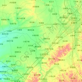 Topografische Karte Gongzhuling City, Höhe, Relief