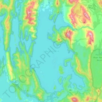 Topografische Karte Lake Gordon, Höhe, Relief