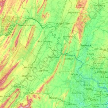 Topografische Karte Upper Potomac River, Höhe, Relief