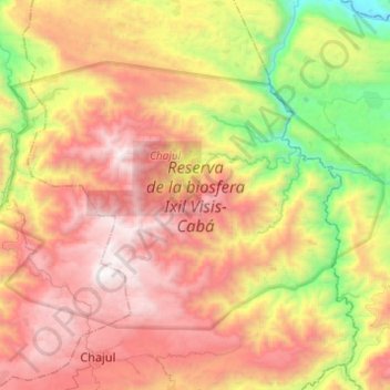 Topografische Karte Reserva de la biosfera Visis-Cabá, Höhe, Relief