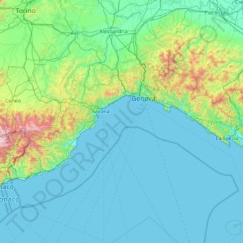 Topografische Karte Ligurien, Höhe, Relief