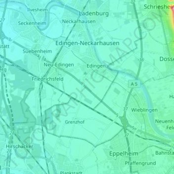 Topografische Karte Edingen-Neckarhausen, Höhe, Relief