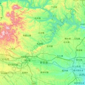 Topografische Karte Xin'an County, Höhe, Relief