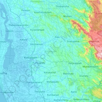 Topografische Karte Kottayam, Höhe, Relief