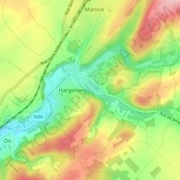 Topografische Karte Hargimont, Höhe, Relief