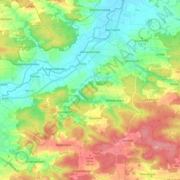 Topografische Karte Gerhardshofen, Höhe, Relief