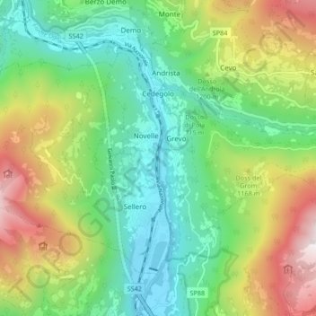 Topografische Karte Cedegolo, Höhe, Relief