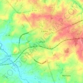 Topografische Karte Cerizay, Höhe, Relief