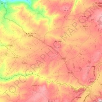 Topografische Karte Tourais e Lajes, Höhe, Relief