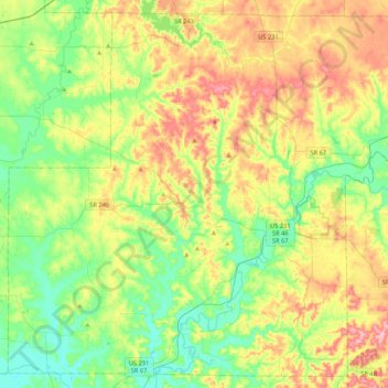 Topografische Karte Owen County, Höhe, Relief