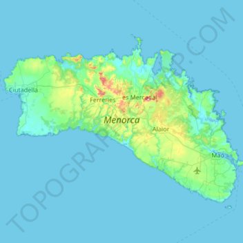 Topografische Karte Islas Baleares, Höhe, Relief