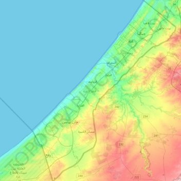 Topografische Karte Gazastreifen, Höhe, Relief
