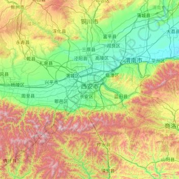 Topografische Karte 西安市, Höhe, Relief