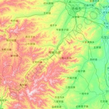 Topografische Karte Harqin Banner, Höhe, Relief