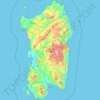 Topografische Karte Sardinia, Höhe, Relief