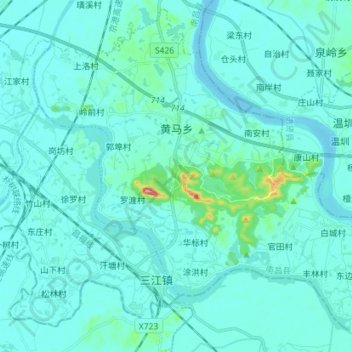 Topografische Karte 黄马乡, Höhe, Relief