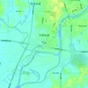 Topografische Karte Wenfeng Sub-district, Höhe, Relief