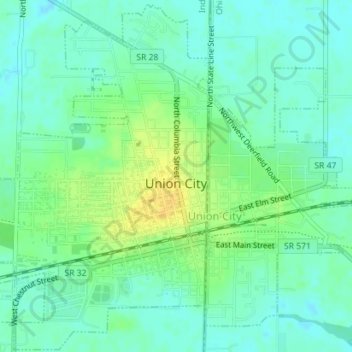 Topografische Karte Union City, Höhe, Relief