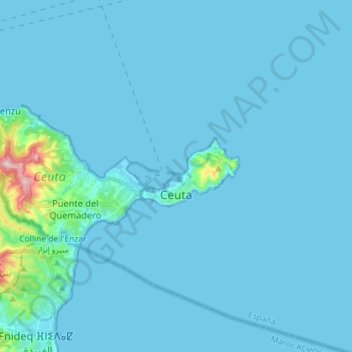 Topografische Karte Ceuta, Höhe, Relief