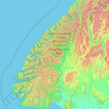 Topografische Karte Fiordland National Park, Höhe, Relief