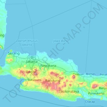 Topografische Karte West-Java, Höhe, Relief