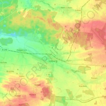 Topografische Karte Loburg, Höhe, Relief